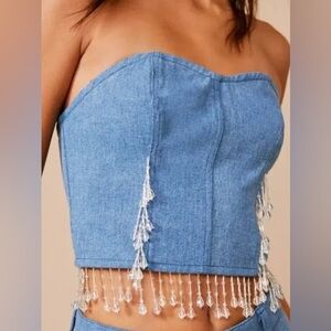 Nasty Gal denim bandeau embellished with jewels